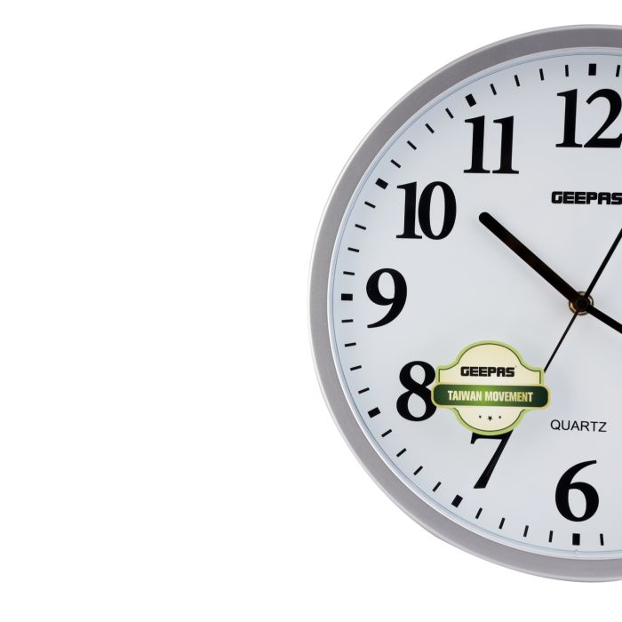 Geepas Wall Clock - Taiwan Movement, Round Decorative Campagne/Silver Colour Frame Clock For Living Room, Bedroom, Kitchen (Battery Not Included) Color Frame | 2 Years Warranty