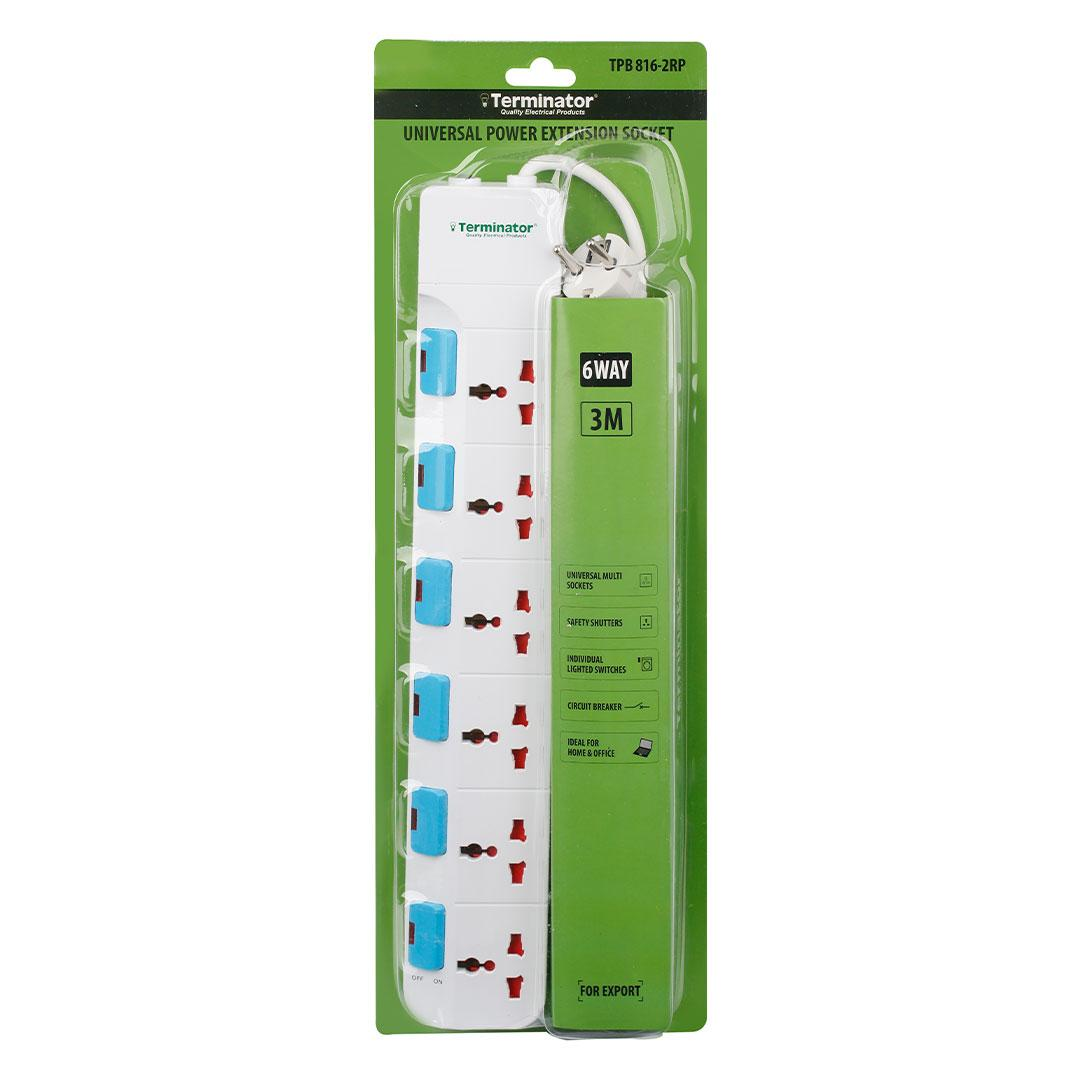 6 Way Universal Power Extension Socket 3M Cable
