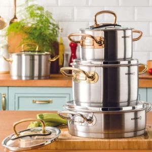 Korkmaz Proline 8Pc Cookware Set - Stainless Steel - Multicolour