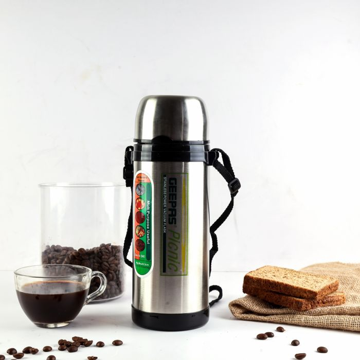 Geepas Vacuum Flask, 0.4L | Stainless Steel Vacuum Bottle Keep Hot & Cold Antibacterial Topper & Cup - Perfect For Outdoor Sports, Fitness, Camping, Hiking, Office, School