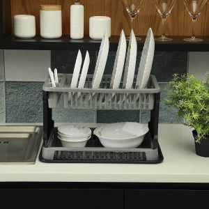 Royalford 2 Layer Rattan Dish Drainer - Plastic - Multi - 04 L