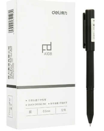1PCS & 6PCS Deli A108 Quick-drying Gel Pen with Cap 0.5mm Black Signature Pen Students Office Write Smoothly writing pen
