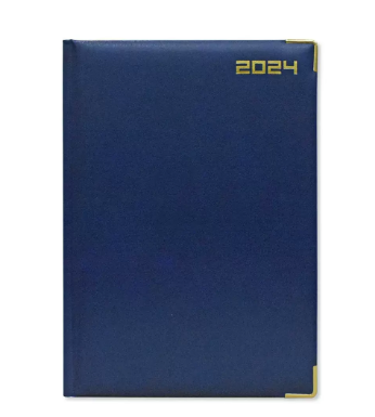 FIS 2024 A4 Diary English Vinyl 1-Side Padded Gold Corner Blue - FSDI48EG24BL