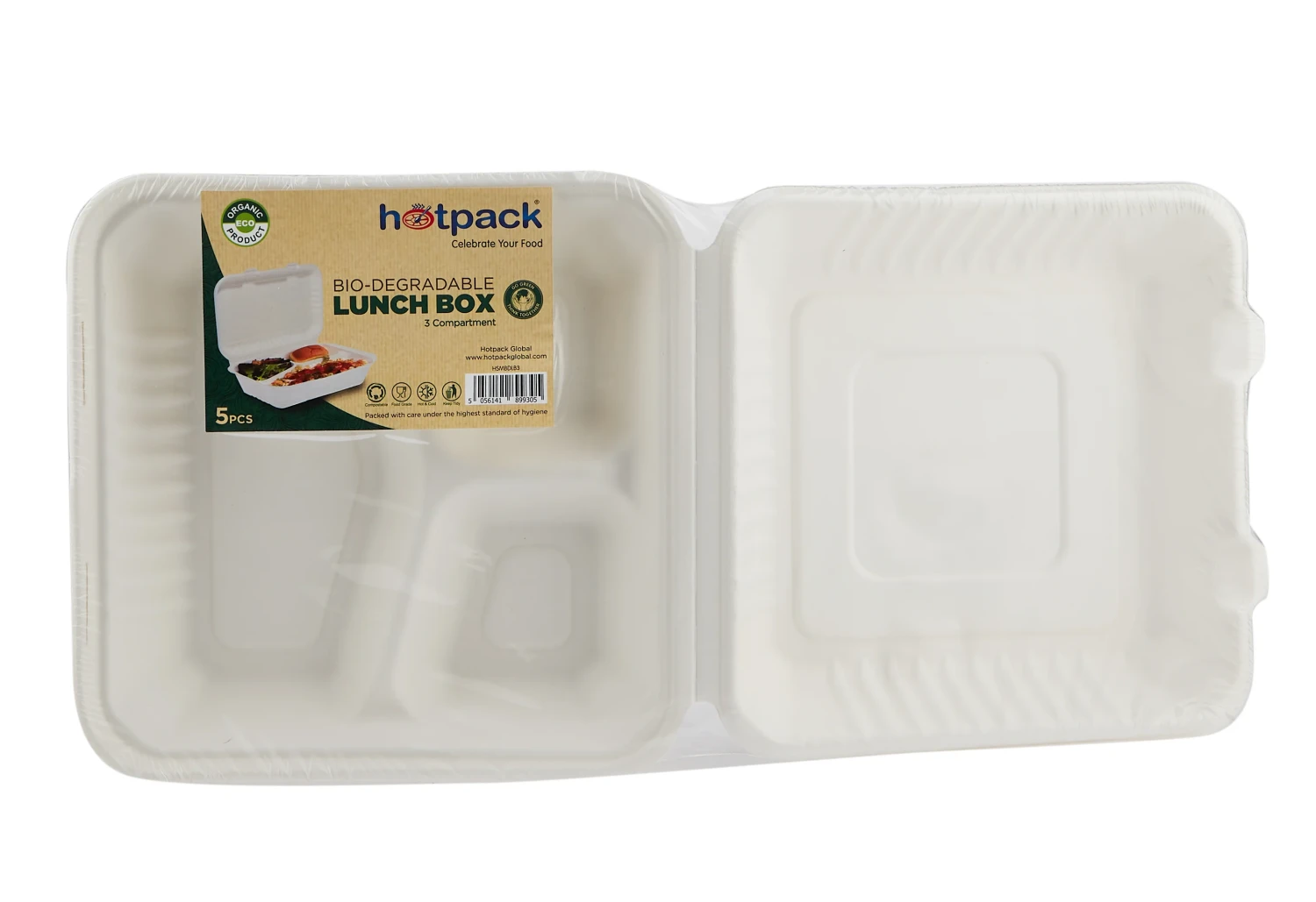 Bio degradable Lunch box in 3 compartment 5 Pieces