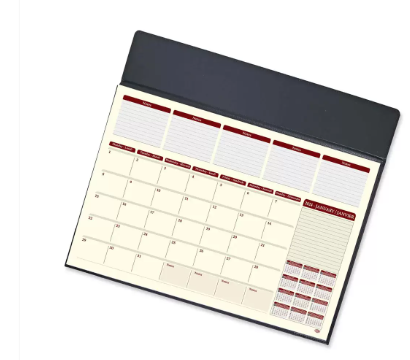 FIS Year Planner 2024 (English/French) with Vinyl Desk Blotter and Bonded Lether Flap, Black - FSDKVIBLEF24BK