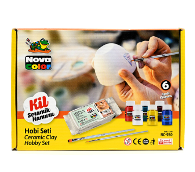 Nova Color Modeling Clay Hobby Set, Includes 500 G Clay And 6 Arclic Paints (Black,White,Red,Yellow,Blue,Green) And 2 Brushes -KRMCNC-930
