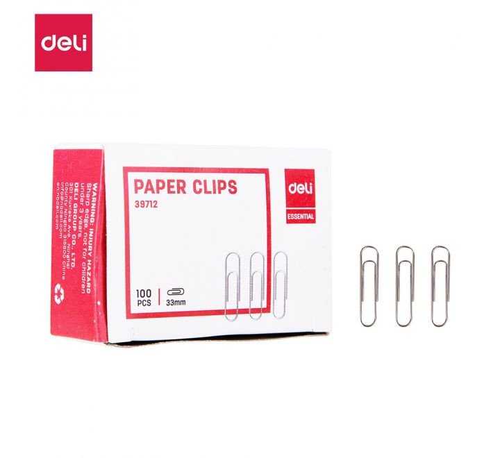 Deli E39712 Paper Clip 33mm, Silver (Pack of 100)