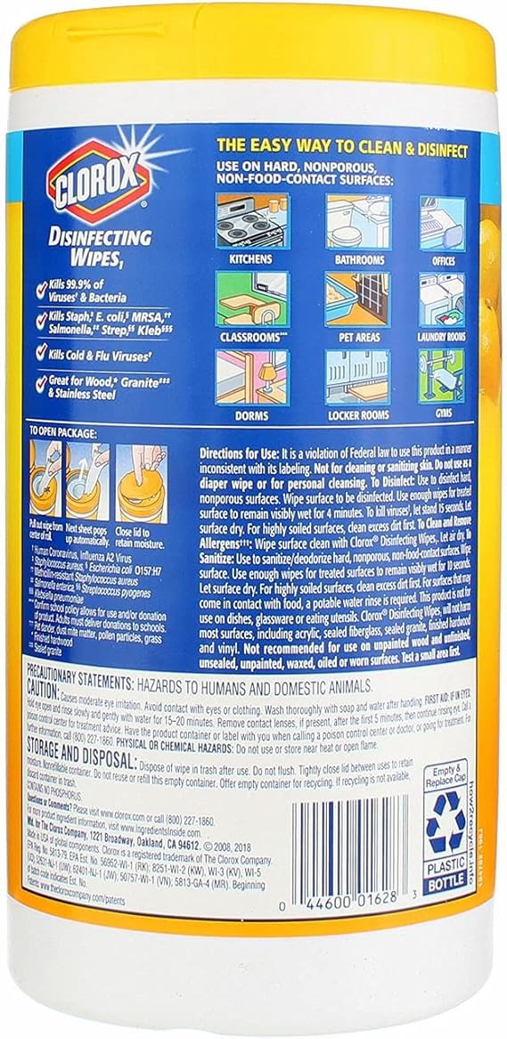 Clorox Disinfecting Wipes Crisp Lemon Scent, Multi-Surface Bleach Free Cleaning Wipes, 75 Wet Wipes