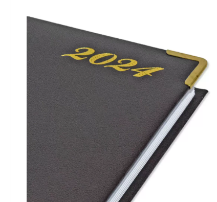 Fis 2024 A5 Diary,Gold Corners,English Vinyl 1Side Padded Chocolate -FSDI22E24CH