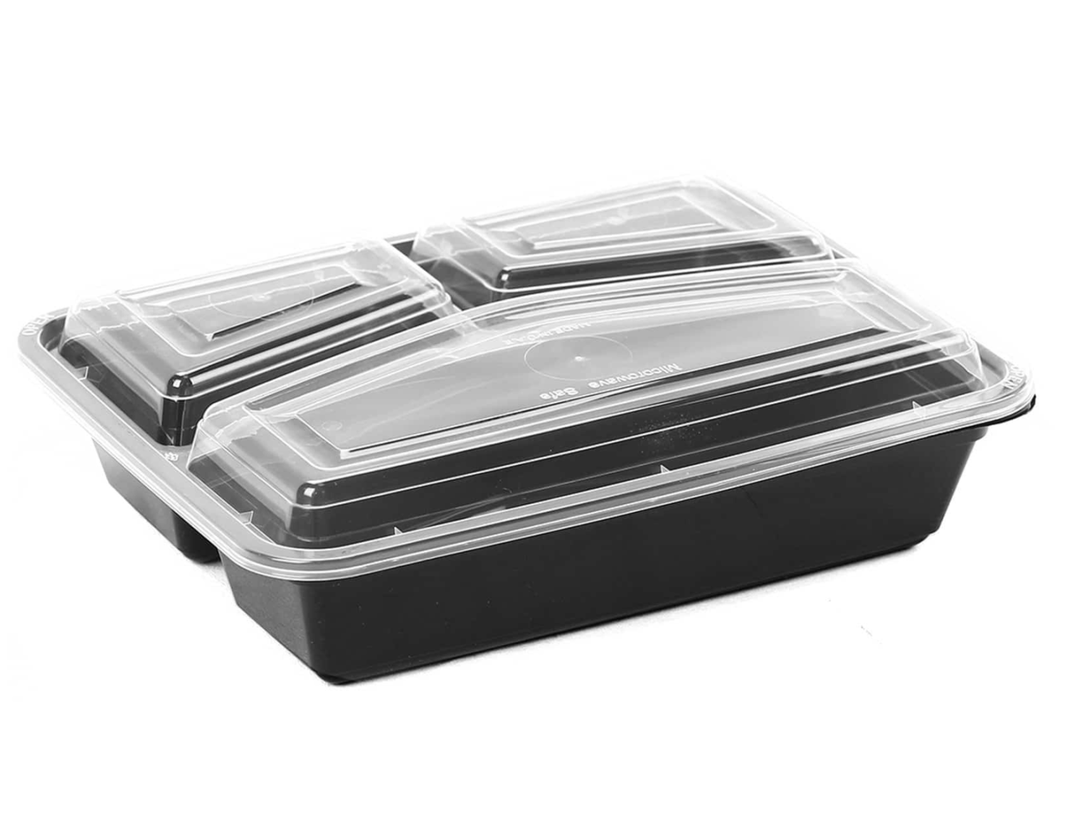 Black Base Rectangular Compartment Microwavable Container