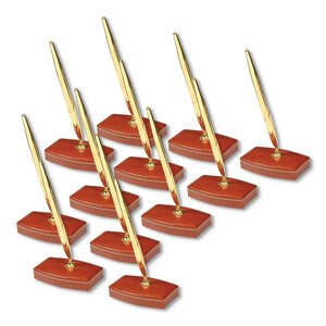 FIS Executive Conference Room Set of Bonded Leather Desk Blotter, Coaster and Pen Holder with Pen - Brown-FSDSCONFRSETBR
