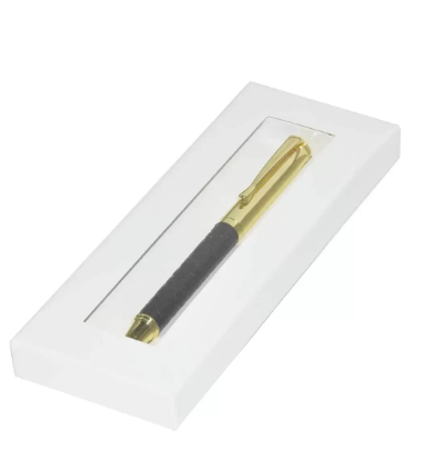 FIS Gold Pens with Embossed Italian PU Wrapper and Gift Box, Black Colour - FSPNGPUBKD4