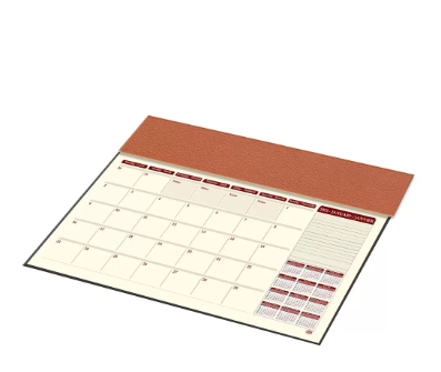 FIS Year Planner 2023 (English/French) with PVC Desk Blotter and Italian PU Flap, Brown - FSDKPEF23BR