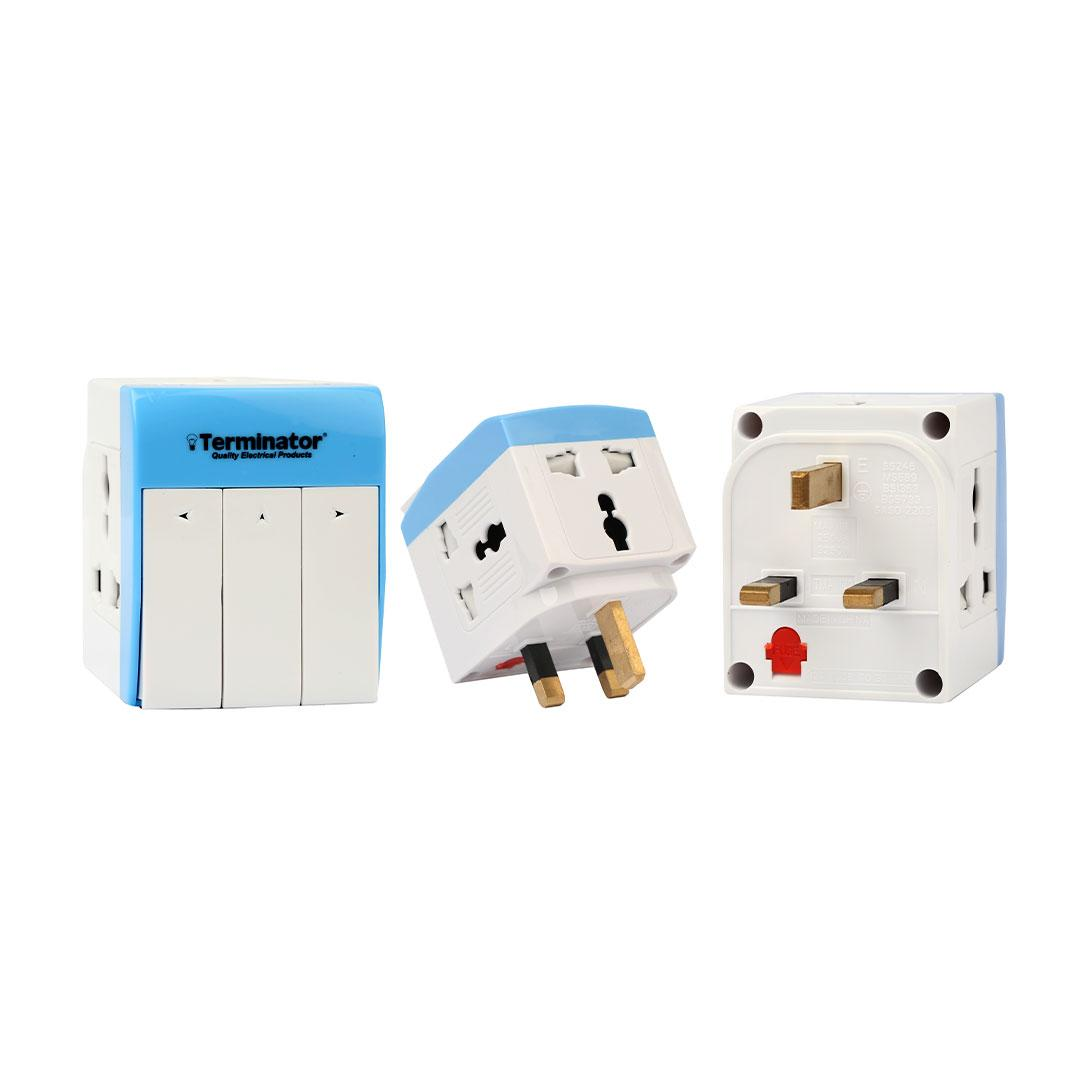 3 Way Universal Multi Adaptor With Long Switches 13A Plug