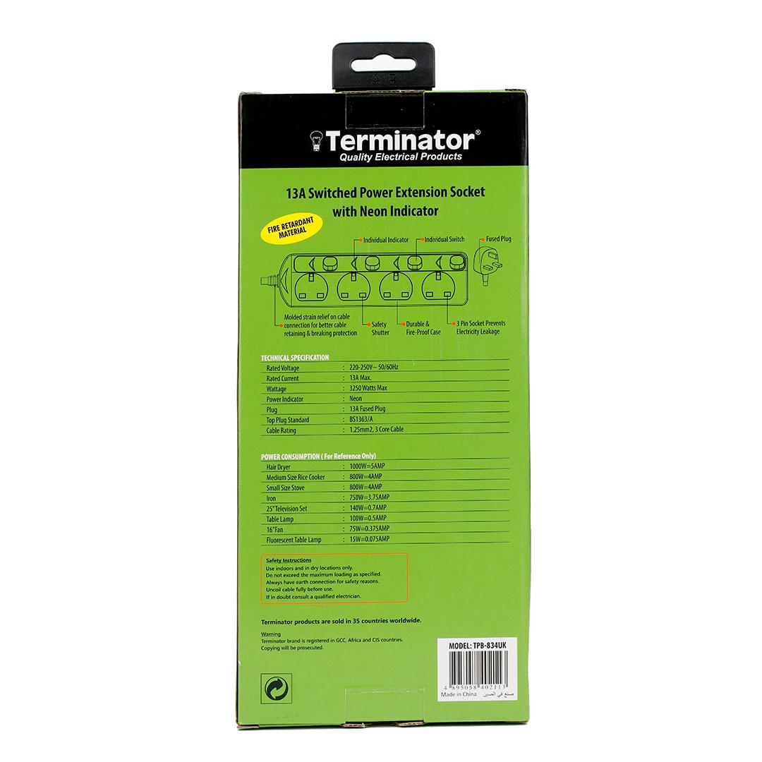 4 Way UK Power Extension Socket With Individual Switches 3M 1.25mm2 Cable 13A Plug