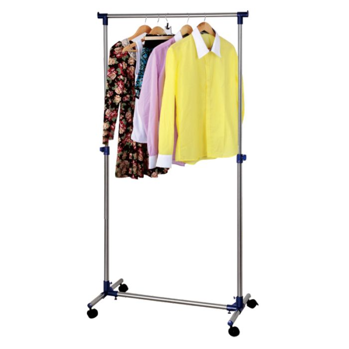 Royalford RF6299 Stainless Steel Garment Cloth Dryer Rack - Adjustable Garment Coat Rack, Hanging Rail Clothes Stand With Casters | Portable Lightweight | Ideal For Home Office, Hallway, Bedroom