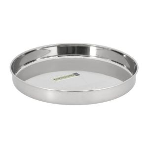 Royalford Khumcha Plate - Stainless Steel - Silver - 28 CM