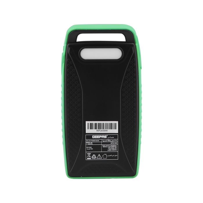 Geepas Solar Power Bank - Solar Charger With 10000 MAH, Dual Power (Electric & Solar) | Dual USB Ports, Portable Solar Battery Charger | Ideal For Smart Phones, Tablets, Camera With Flashlight