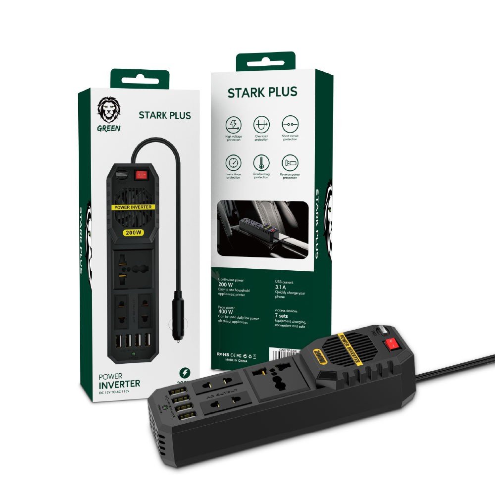 Green Stark Plus Power Inverter 200W - Black
