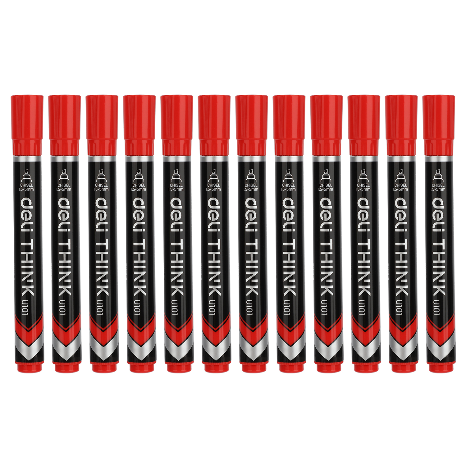 Deli Think Permanent Marker, EU10140, Chisel Tip, 1.5MM, Red, 12 Pcs/Pack