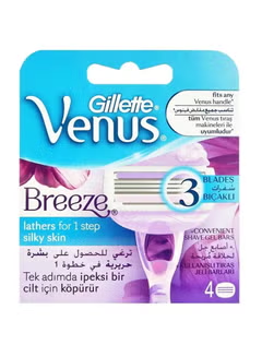 Pack Of 4 Venus, Breeze Razor Blades, Pink/Silver
