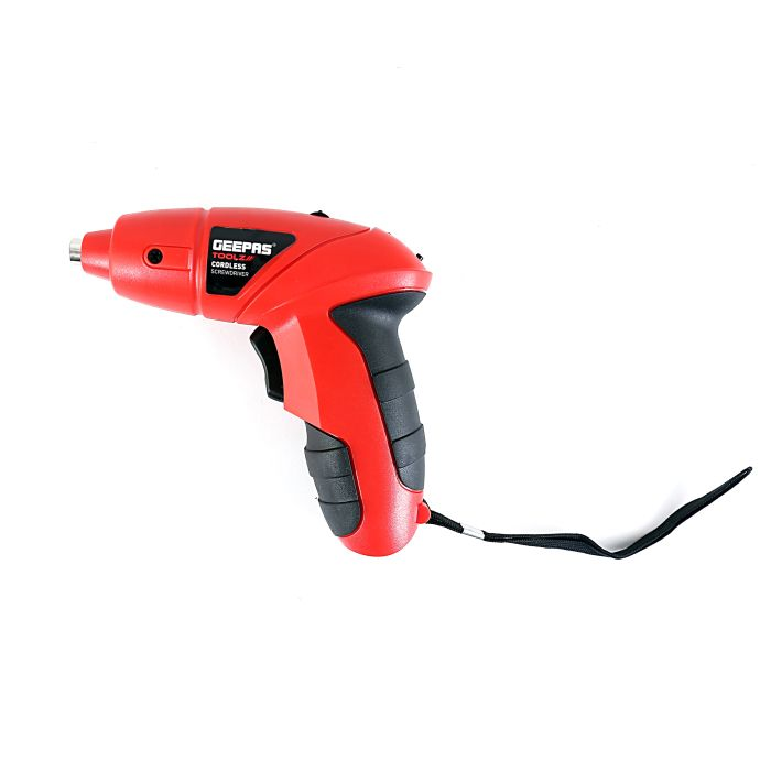 Geepas GCD7627 3.6V Electric Cordless Red Screwdriver Set With Power Motor & Rechargeable 600mAh Internal Battery & 24 Piece Screwdriver And Wood Drill Bit Assortment For Home DIY - 2 Years Warranty