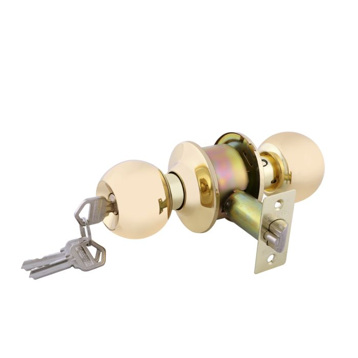 Geepas Stainless Steel Cylindrical Lock Gold Plated - Security Lock | 53mm 304 Stainless Steel Knobs With Latch Bolt, Stricker & Screws With 3 Brass Keys | Ideal For Bedroom, Bathroom And More | 2 Yea