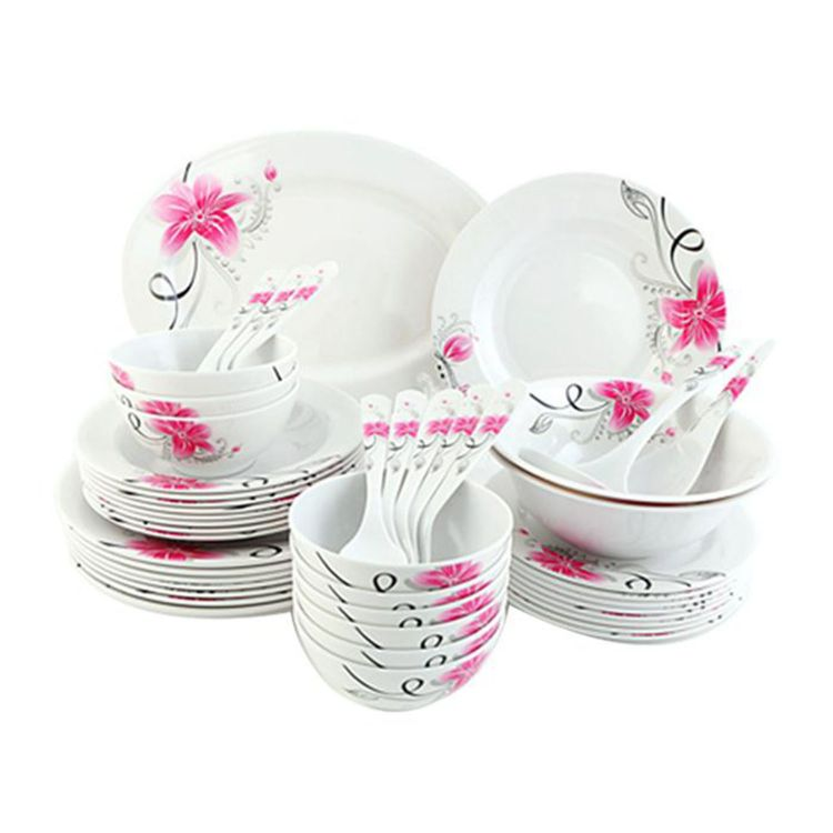 Royalford Melamine Ware Dinner Set 45 Pcs - Melamine - White - 04 L
