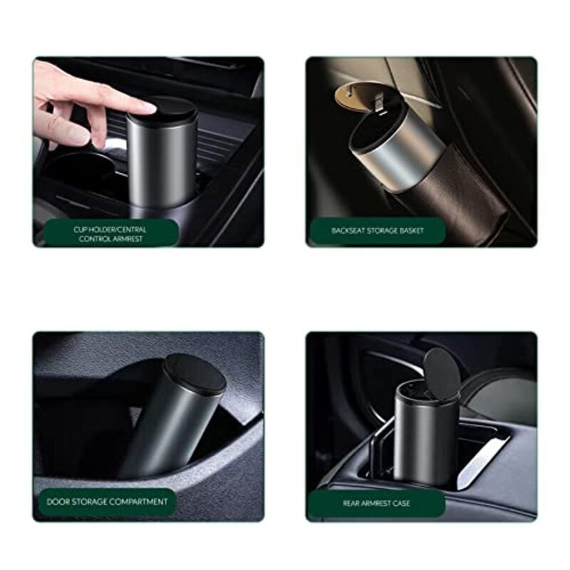 Green Lion 500ml Aluminum Alloy Waste Car Trash Can with Touch to Open & Free Trash Bags, Black , Gray