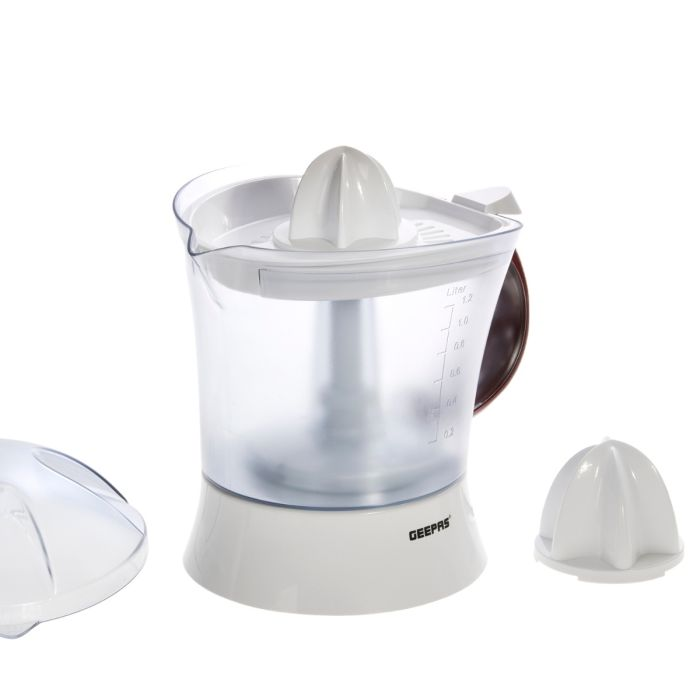 Geepas 25 Watt Citrus Juicer - Quick, Healthy, Nutritious Juices - Effortless Juicer With 2 Cones, Bi-Direction Twist, 1.2 Liter Capacity | 2-Years Warranty