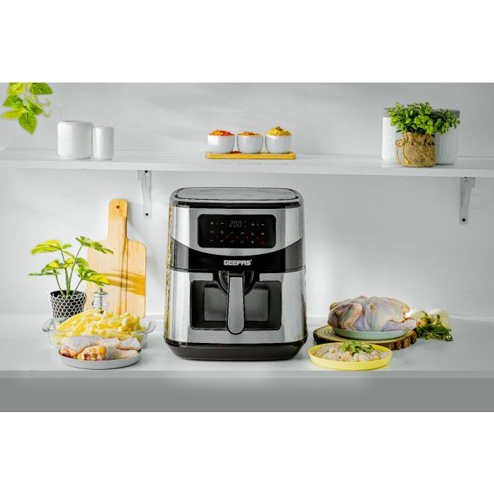 Geepas Digital Air Fryer- GAF37524UK| 9.2 L Capacity With A Rack| Equipped With VORTEX Air Frying Technology, Oil Free Cooking| LED Display With Touch Screen, 9 Preset Cooking Modes, 1-60 Minutes Time
