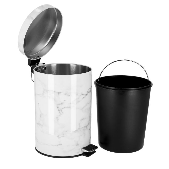 Royalford RF9582 7L Marble Design Dust Bin - Portable Light Weight Household Round Rubbish Bin With Ergonomic Design & Compact Lid | Comfortable Handle| Perfect For Bathroom, Kitchen, Office & More
