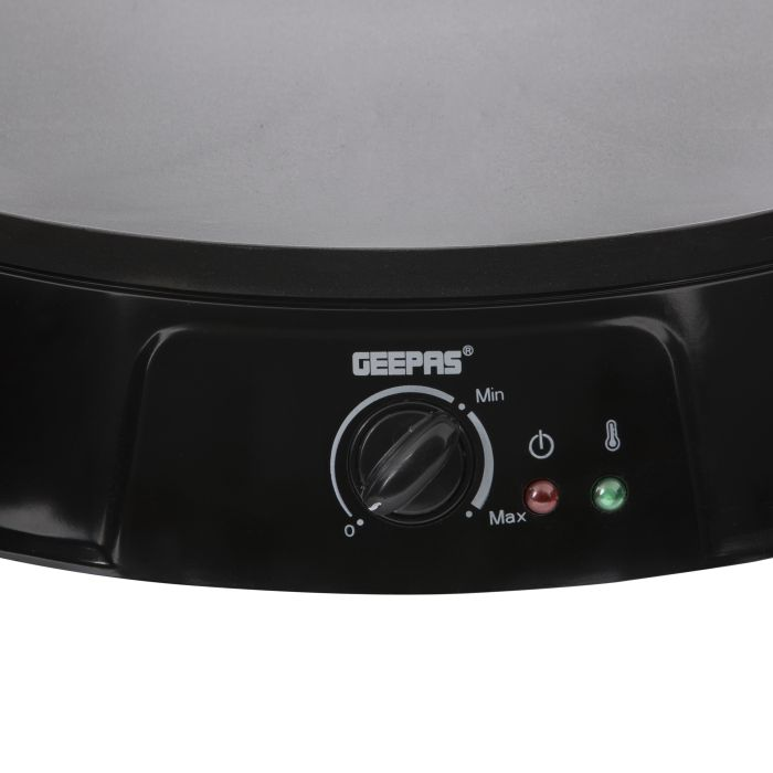 Geepas GCM36512UK 1200W Crepe Maker & Pancake Electric Machine - Non-Stick Cooking Plate | Adjustable Temperature Control | Power & Ready Lights | Removable & Reversible 30cm Plate | 2 Year Warranty
