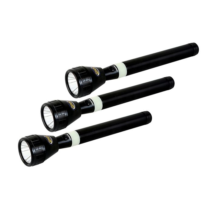 Geepas 3 PCS Rechargeable Family Pack LED Flashlight 1450mAh 280mm - Super Bright Light Rechargeable Flashlight| Aluminium Body, Durable CREE LED Lights | 2000M Distance Range | 2 Years Warranty