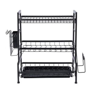 Royalford 3 Layer Dish Rack - Stainless Steel - Black - 3 Kg