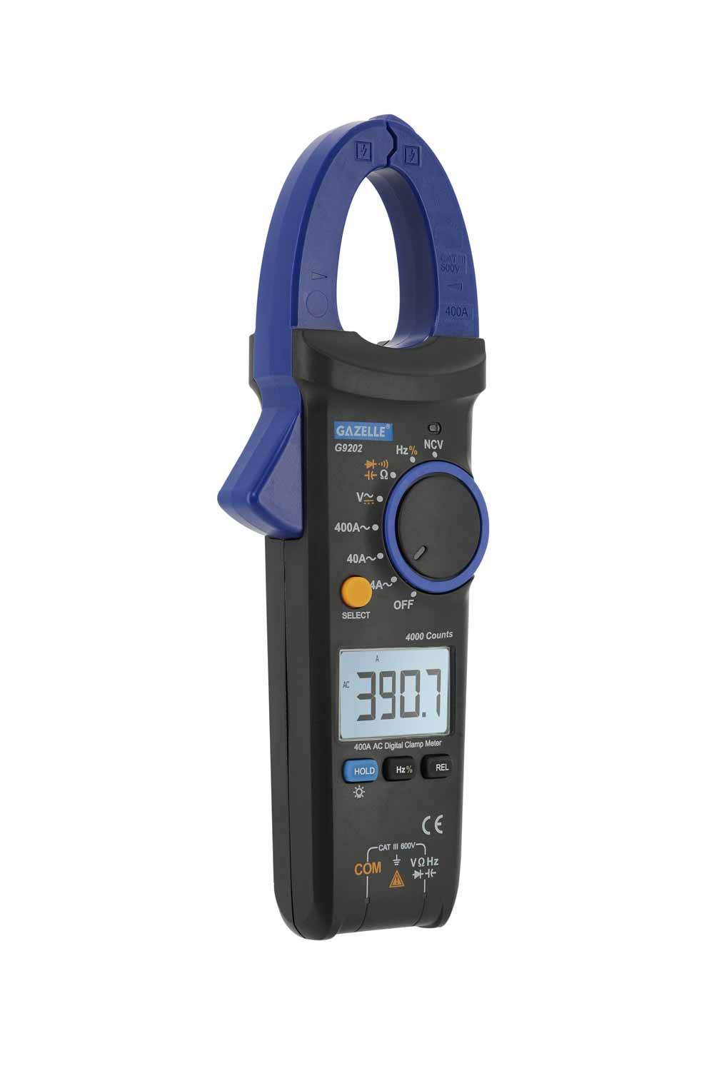 GAZELLE G9202 DIGITAL CLAMP METER, 400A AC, 30MM JAW, CAT III 600V