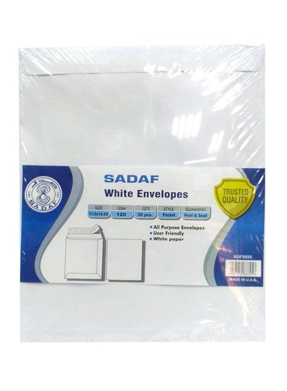 SADAF ENVELOPES 100GSM WHITE POCKET 14.5X17.5 (1X50/PKT)