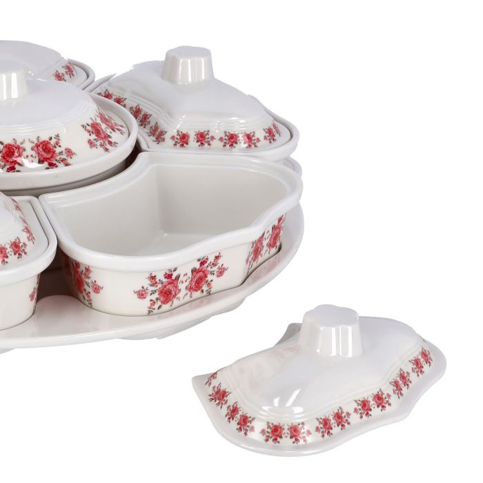 Royalford 14Pcs Revolving Serving Tray - Appetizer And Condiment Server Divided Serving Dishes With Lids | Perfect For Chips, Dip, Veggies, Curries, Candy, Snacks & More