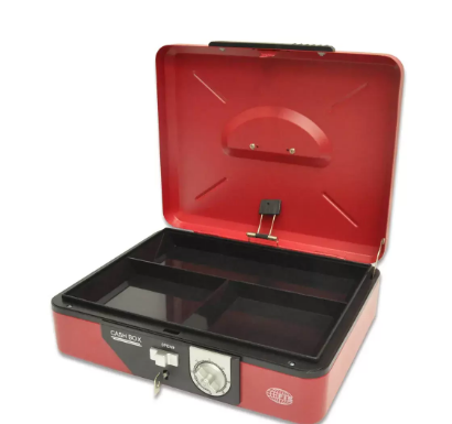 FIS Cash Box Steel Red Color With Number/Key lock, 300 x 240 x 85 mm, 12 Inch Lock Size - FSCPTS1023CRE