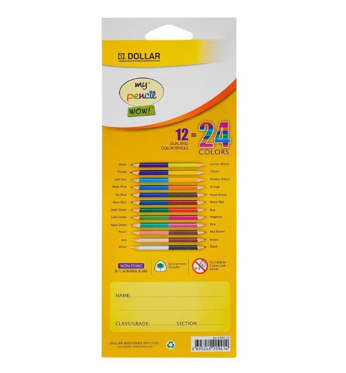 Dollar My Pencil Wow! Dual End Color Pencils 24 Colors Assorted 12-Pack