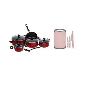 Prestige 10 pc Cookware Set + Cutting Board Knife Set Colors - Stainless Steel - Multicolor