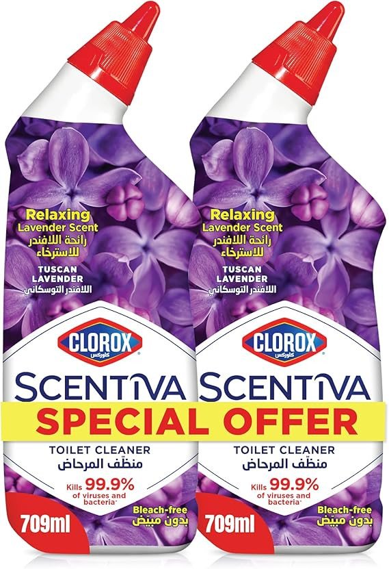 Clorox Scentiva Toilet Cleaner Dual Pack 709 ml, Tuscan Lavender, Bleach Free, Kills 99.9% of Viruses and Bacteria