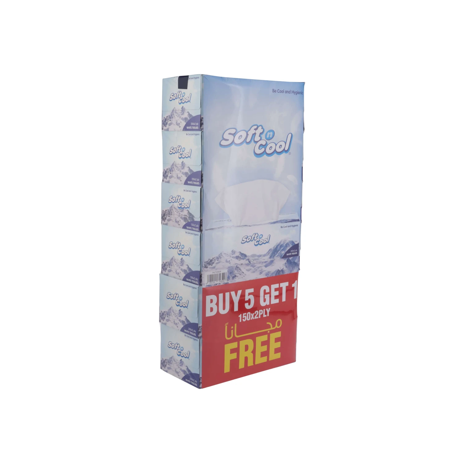 Soft n Cool Facial Tissue 200 Sheets x 2 Ply 5 Boxes + 150 sheets x 2 Ply 1 Box