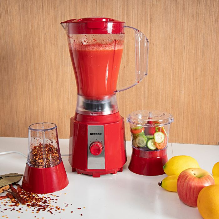 Geepas GSB9891 400W 3 In 1 Multi-Functional Blender - Stainless Steel Blades, 2 Speed Control With Pulse | 1.5L Jar | Ice Crusher, Chopper, Coffee Grinder & Smoothie Maker| 2 Year Warranty