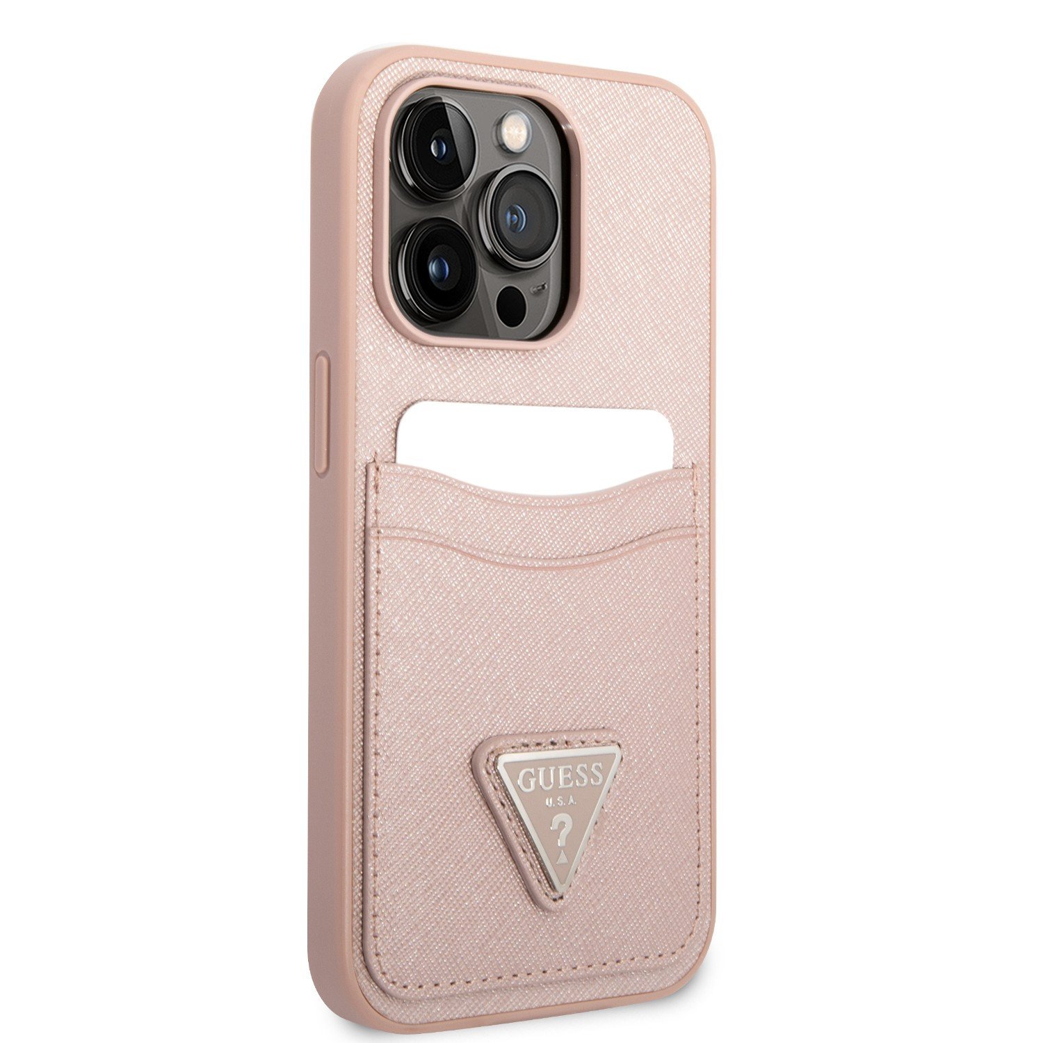 Guess Saffiano Double Card Hard Case for iPhone 14 Pro (6.1") - Pink