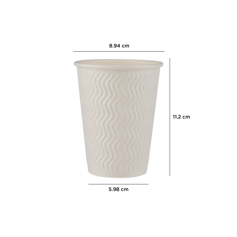 12 Oz White Embossed Paper Cup With Lid