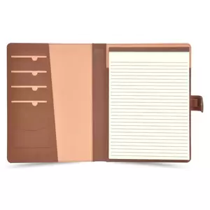 FIS Folder Italian PU Cover with Writing Pad, Ivory Paper, Single Ruled, 80 Sheets with Gift Box, Brown Color, 24 x 32 cm - FSGT2535PURBR