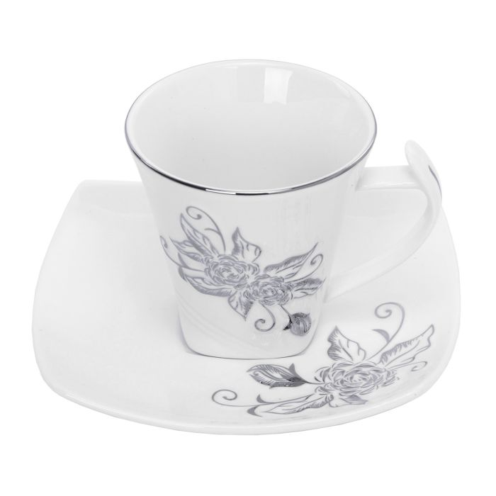 Royalford RF5726 New Bone China Square Cup & Saucer Set, 12 Pcs | Ideal For Daily Use - Non-Toxic, Ecologically Tasteless, Smooth Surface, Translucent, Comfortable Grip And Lightweight
