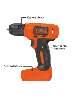Cordless Drill Driver, 7.2V Li-Ion, BDCD8-B5, Orange/Black