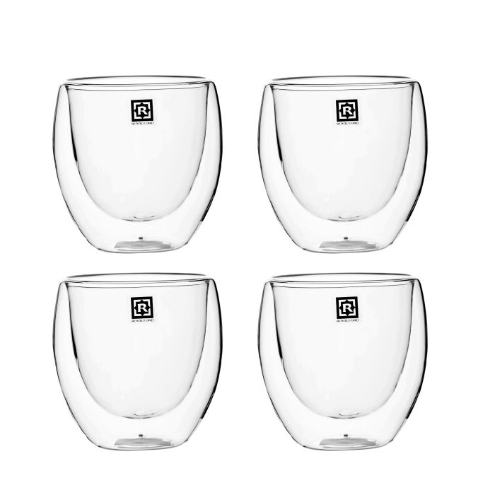 Double Wall Cup Set, 80ml Borosilicate Glass Cup, RF10568 | 4Pcs Clear Glass Coffee Cups | Insulated Coffee Glass, Cappuccino Cups, Tea Cups, Latte Cups, Beverage Glasses